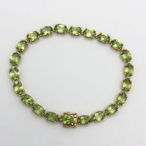 14K Yellow Gold Genuine Natural 22 Peridot Stones Tennis Bracelet 7.5" long